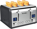 Toaster 4 Slice Bagel Stainless Toaster with LCD Timer Extra Wide Slots Dual Screen Removal Crumb Tray (Gray)