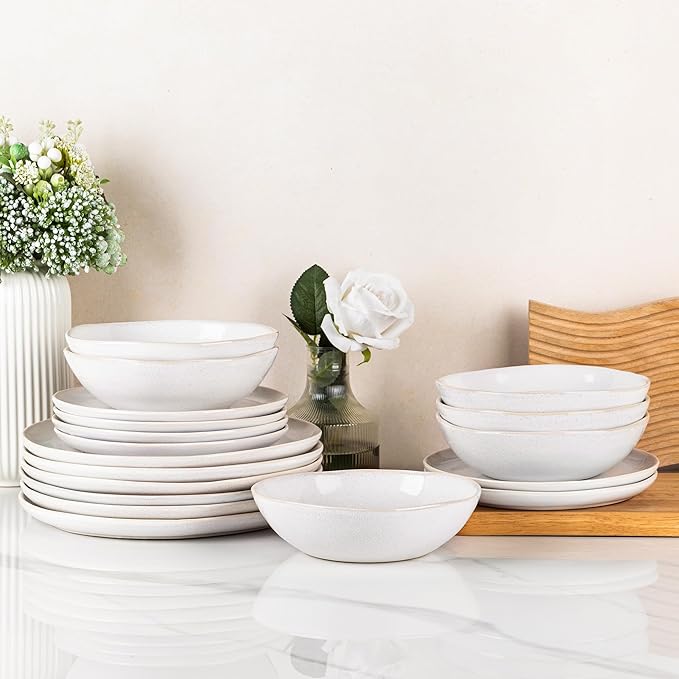 AmorArc Ceramic Dinnerware SetsHandmade Reactive Glaze Stoneware Plates and Bowls SetsHighly Scratch Resistant | Dishwasher &amp Microwave Safe Dishes SetService for 8 (24pc)
