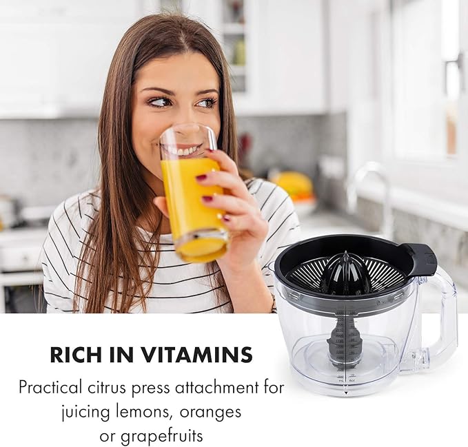 Klarstein Luca Multi-Function Mixer Blender Chopper Kitchen Grater Juicer Food Processor 1000 Watt Stepless 6 Levels BPA Free 3 Litres 3 L Measuring Cup Spatula Red