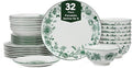 Stone Lain Esme 32-Piece Dinnerware Set Porcelain Plates and Bowls Set Cereal and Patsa Bowls Dish Set for 8 Green