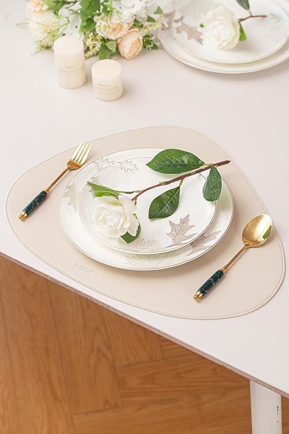 Artistic Bone China Dinnerware Set with Gold Trim Crafted with Traditional Chinese Artistry Glazed Inner Patterns Service for 4 – Maple Leaf Collection