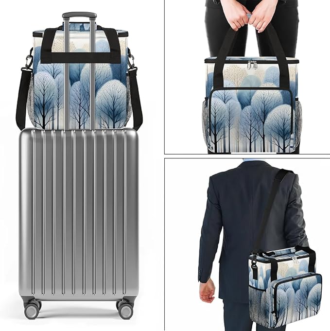 Forest Pattern Coffee Maker Carrying Bag Compatible with K-Mini or K-Mini Plus Portable Single Cup Coffee Maker Case with Pockets for K Cup Pods