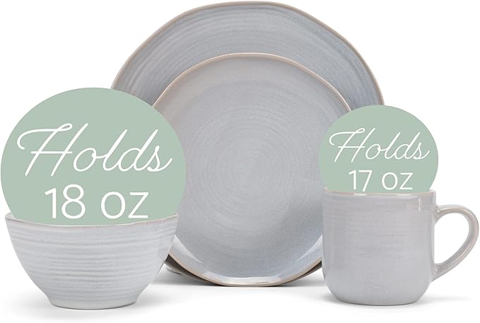 Elanze Designs Reactive Glaze Farmhouse Rustic Boho Ceramic Stoneware Dinnerware 16 Piece Plate Bowl Mug Dish Set - Service for 4 Pale Grey