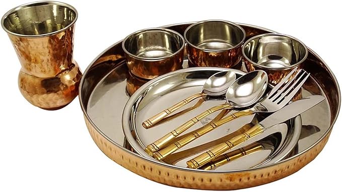 Indian Traditional Kitchenware Serving Set Antique Copper-Steel Dinnerware Set