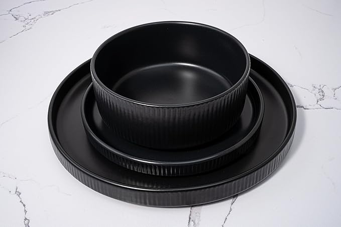 16 Piece Dinnerware Set Key West - Plates Bowls and Mugs Set for 4 - Chip and Scratch Resistant Microwave and Dishwasher Safe Tableware 16 Pieces Ribbed Dishes