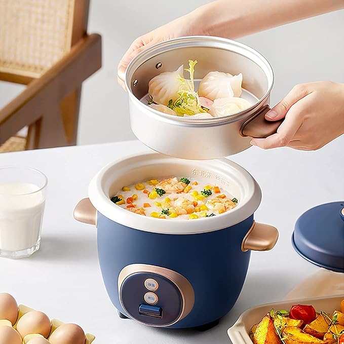 Mini Rice Cooker with Steamer Stainless Steel Rice Cooker Non-Stick Linerfor Family Dormitory for 1-3 People