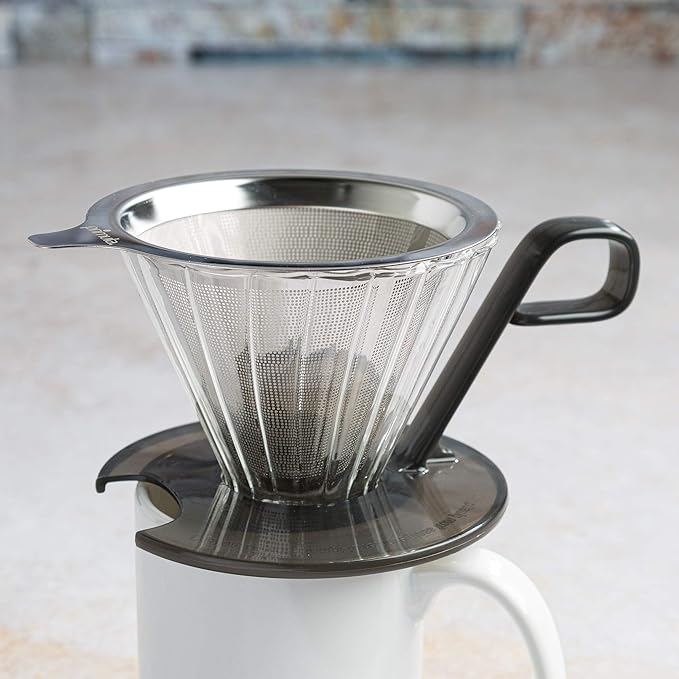 Primula Seneca Pour Over Coffee Maker Removable Ultra Fine Micro Mesh Stainless Steel Filter 4.8 x 4.8 x 4.8 inches Black