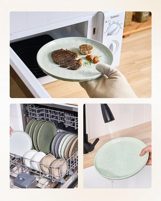 Famiware Mars Plates and Bowls Set 12 Pieces Dinnerware Sets Dishes Set for 4 Light Green