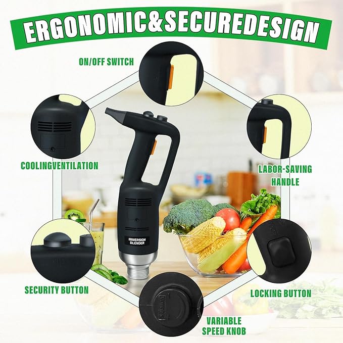 YUEWO Electric Immersion Blender Handheld Blender 16 Inch 500W With Adjustable Speed Stainless Steel Food Grade shaft for Commercial Home Kitchen