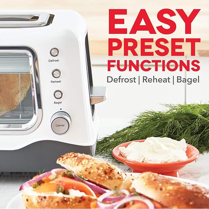 Dash Clear View Toaster - Features Large Window &amp Extra-Wide Slots - Auto-Shut Off Feature - Bagel Functions &amp Seven-Browning Levels - 1-Touch Defrost - White