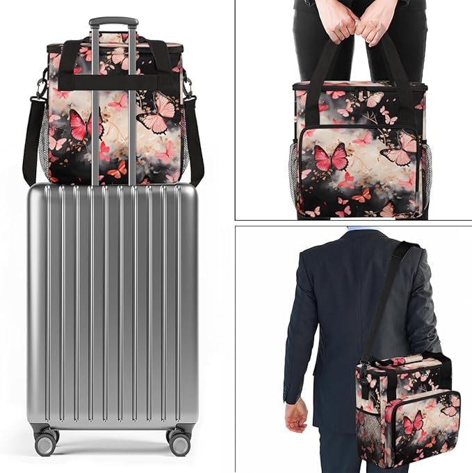Abstract Butterfly Coffee Maker Carrying Bag Portable Travel Storage Tote Bag Compatible with K-Mini or K-Mini Plus Single Serve Coffee Brewer Carrying Case with Multiple Pockets &amp Shoulder Stra