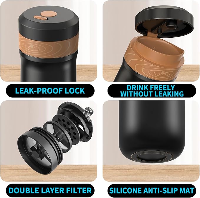French Press Coffee Maker 320ML Stainless Steel Portable Hot &amp Cold Brew Vacuum Insulated Travel Mug
