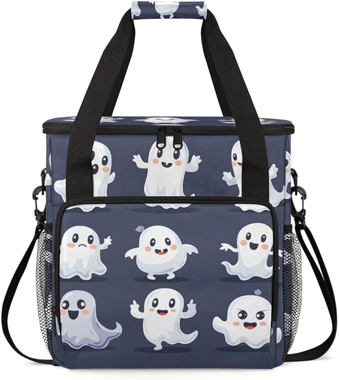 Cartoon Halloween Ghosts Coffee Maker Carrying Bag Travel Storage Bag Compatible with K-Mini or K-Mini Plus Single Serve Coffee Brewer Carrying Case with Multiple Pockets &amp Shoulder Strap
