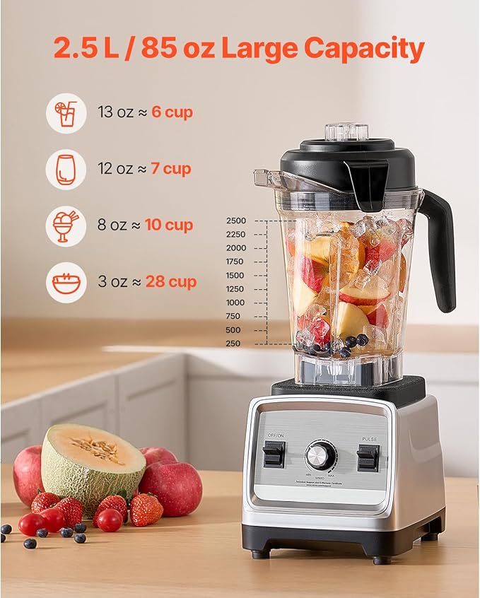 Happybuy Professional 1400W Blender for Smoothies 85 oz Capacity Multi-Functional Kitchen Blender with 2 Travel Cups Ideal for Smoothies Milkshakes and Juices
