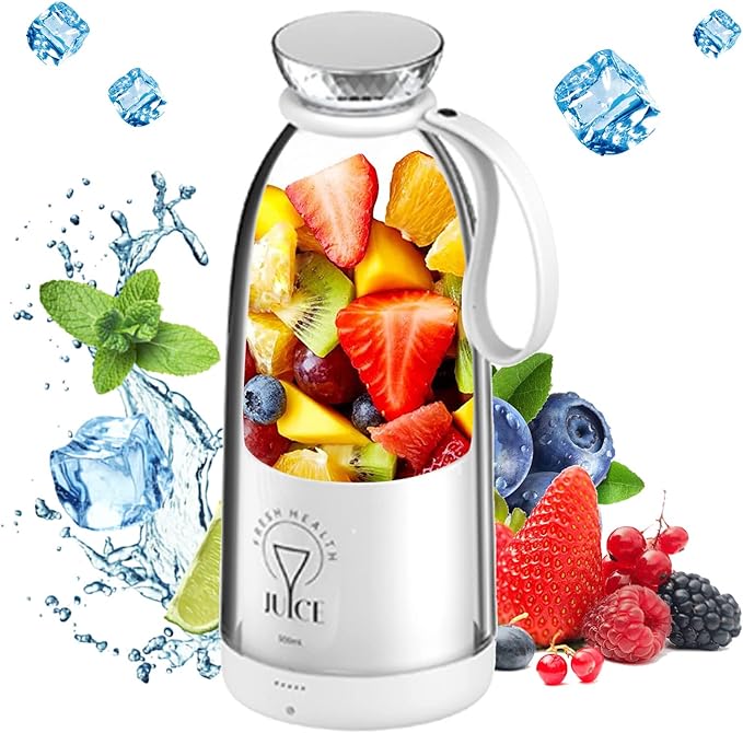 Portable Blender 500ML Personal Blender for Shakes and Smoothies Personal Size Blender Traveling Fruit Veggie Juicer Cup USB Rechargeable with Six Blades for Sports Travel and Outdoors (white)