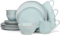 Elanze Designs Reactive Glaze Farmhouse Rustic Boho Ceramic Stoneware Dinnerware 16 Piece Plate Bowl Mug Dish Set - Service for 4 Ice Blue