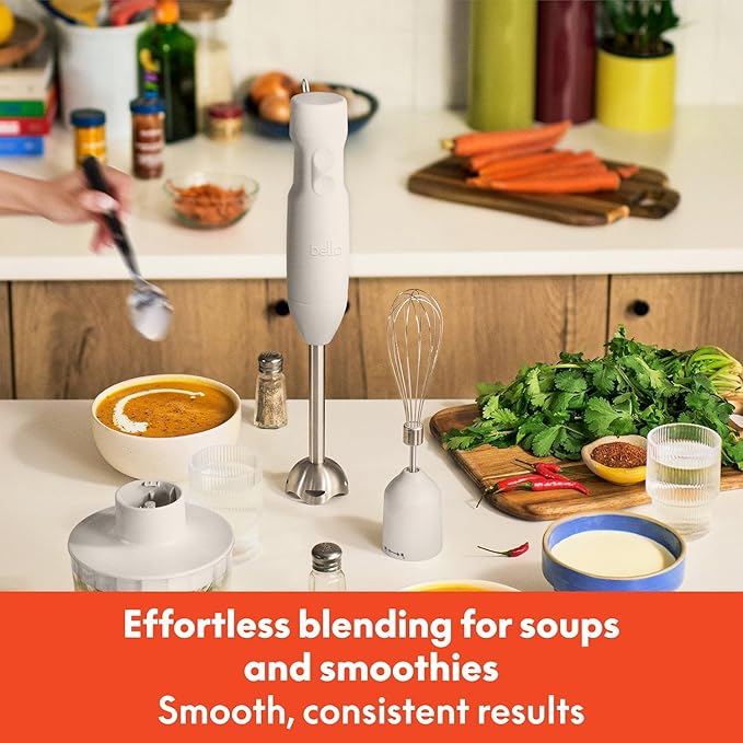Immersion Hand Blender System with Multiple Attachments 500W Variable Speed Motor Detachable Stainless Steel Blending Arm Whisk Attachment Chopper Bowl Measuring Beaker Ergonomic Grip for Soups