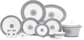 44 Piece Bone China Dinnerware - Gorgeous Set for 6 - Mosaic Design with Silver Detailing - Dining Plates Bowls Tureen and Serving Pieces - For Everyday Dishes or Formal Occasion (44 Piece Set)