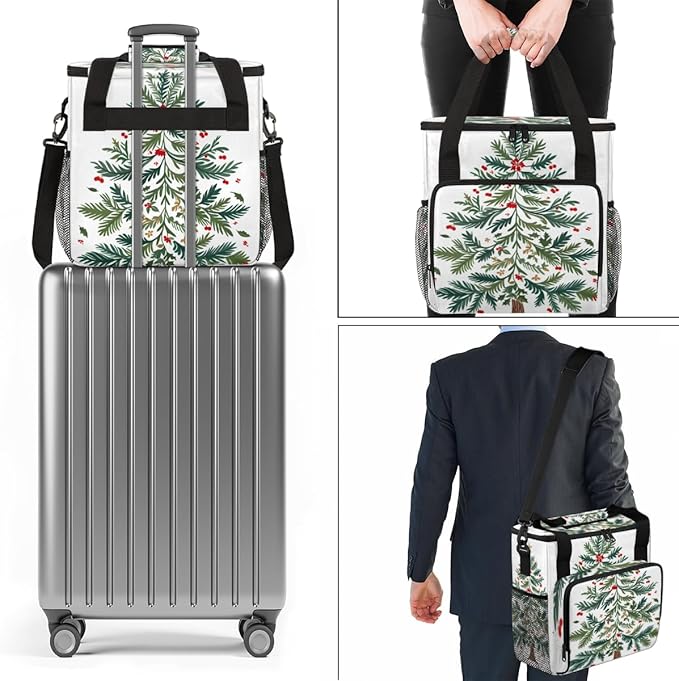 Cute Xmas Tree Coffee Maker Carrying Bag Portable Travel Storage Tote Bag Compatible with K-Mini or K-Mini Plus Single Serve Coffee Brewer Carrying Case with Multiple Pockets &amp Shoulder Strap