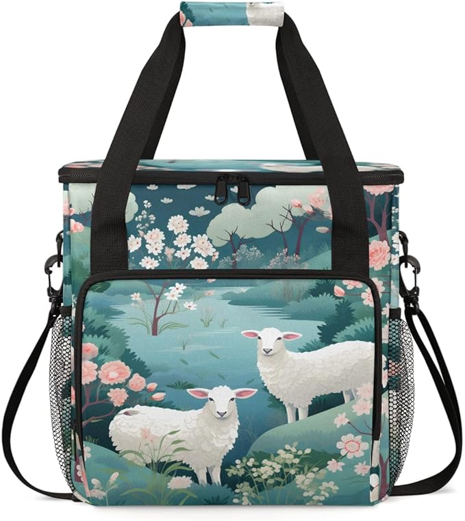 Sheep Flowers Coffee Maker Carrying Bag Portable Travel Storage Tote Bag Compatible with K-Mini or K-Mini Plus Single Serve Coffee Brewer Carrying Case with Multiple Pockets &amp Shoulder Strap