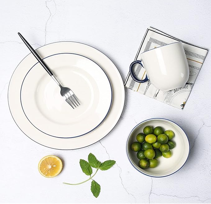 Palace Style Porcelain Dinner Set Ceramic Dinnerware Set 24-Piece Kitchen Dinner Set Plates Bowls Service for 6 Porcelain Round Embossed Dish Set
