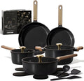 CAROTE Ceramic Cookware Set Nonstick 16pcs Pots and Pans Set Nonstick Non-Toxic &amp PFAS-Free Dishwasher RV/Camping Cookware Set Cooking Pots with Lids Charcoal Black
