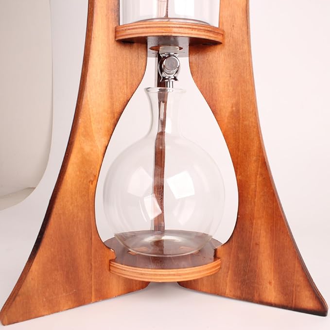 Wooden Triangle Wooden Ice Drip Coffee Maker Cold Brew Drip Coffee Tower Suitable for Home Coffee Shop Cafe and Office 6-8 Cups