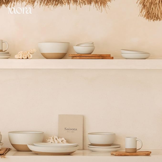 MORA Small Bowls Set of 4 16oz Ceramic Pottery Dessert Bowls - Microwave Oven and Dishwasher Safe - Oat