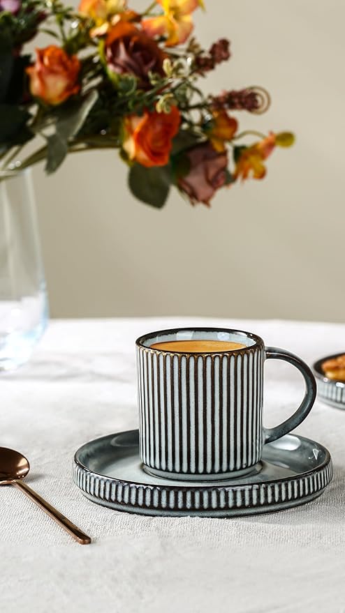 Famiware Star Dinnerware Set and Coffee Mugs Set Service for 4 (16 Pieces) - Stoneware Dinnerware Dishes Smoky Blue