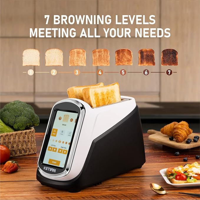 2 Slice Touchscreen Toaster2 Wide SlotsSmart Bread Toaster for Bagel English Muffins Toast Pastry Waffles Bread Customize Toasting TimeHave a Quick Look120V 1400W