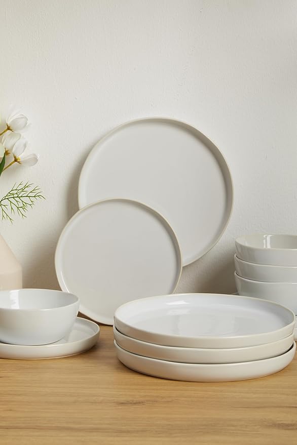 18-Piece Fog White Ceramic Plates and Bowls SetMinimalist Dinnerware Sets for 6 – Artful Dish Set for Serene Dining &amp Everyday Aesthetic