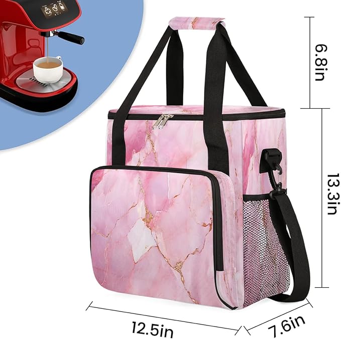 Geometric Pink Marble Coffee Maker Carrying Bag for Keurig K-Mini or K-Mini Plus Storage Portable Coffee Maker Travel Bag