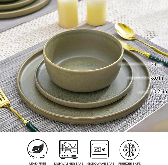 AmorArc Stoneware Dinnerware Sets for 6Reactive Ceramic Plates and Bowls SetHighly Chip and Crack Resistant | Dishwasher &amp Microwave Safe | Round Dishes Set Service for 6 (18pc)