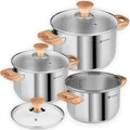 Daniks Oslo 6-Piece Stainless Steel Cookware Set with Glass Lids Tri-Ply Bases for Even Heating Induction Compatible Dishwasher Safe Bakelite Handles