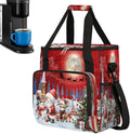 Merry Christmas Snow Scene Santa Coffee Maker Carring Bag Travel Carrying Storage Tote Bag Compatible with Keurig K-Mini or K-Mini Plus Portable Single Serve Coffee Brewer Case with Pockets
