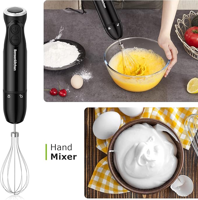 Immersion Hand Blender 12-Speed and Turbo Mode Hand Mixer 3-In-1 Stick Blender with Egg Whisk 24oz Beaker Emulsion Handheld Food Mixer For Smoothies Purée Sauce