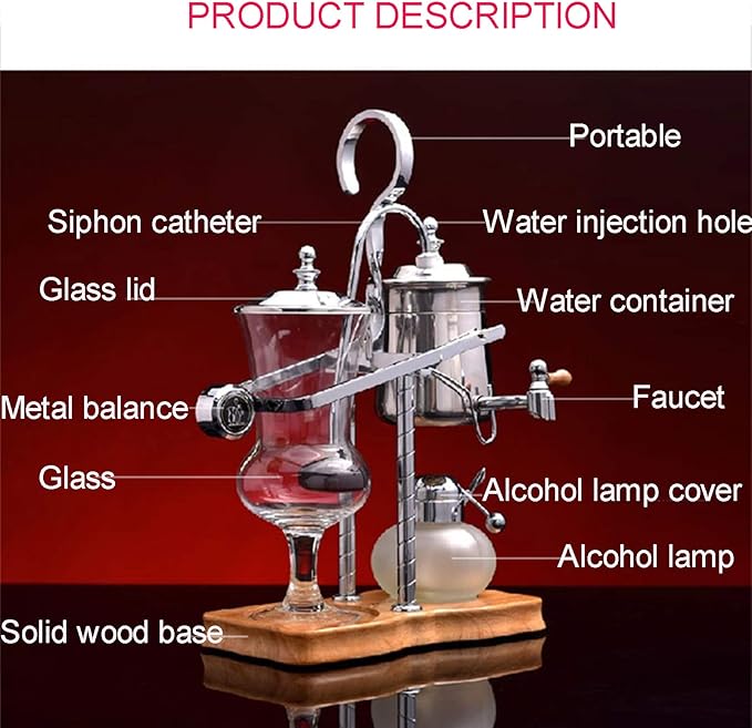 Luxury Balancing Siphon Coffee Maker/BrewerBalance Syphon Coffee Maker Double ColumnEasy to Clean Permanent Filter and Water RetainerB