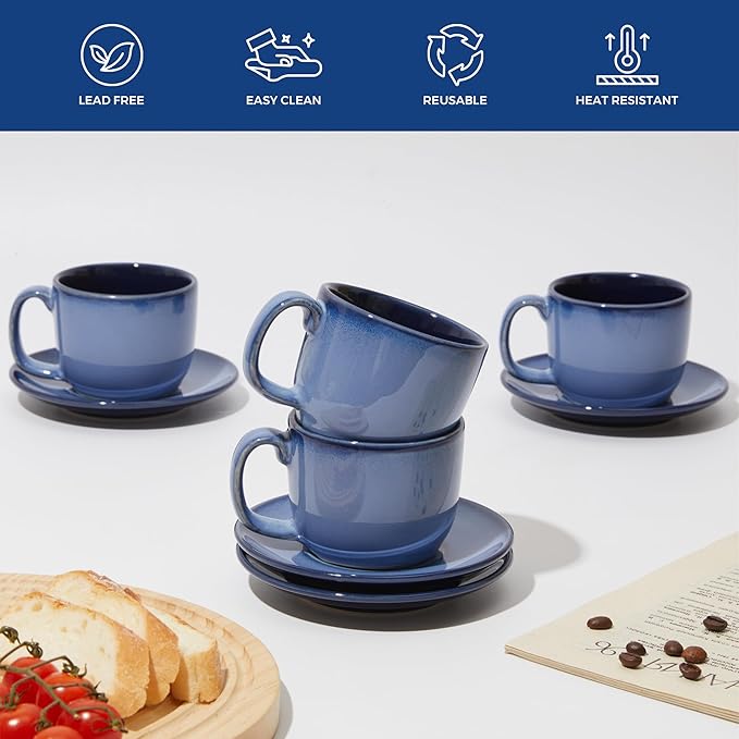 16 Pieces Dinnerware Sets with Coffee Cups with Saucers Blue