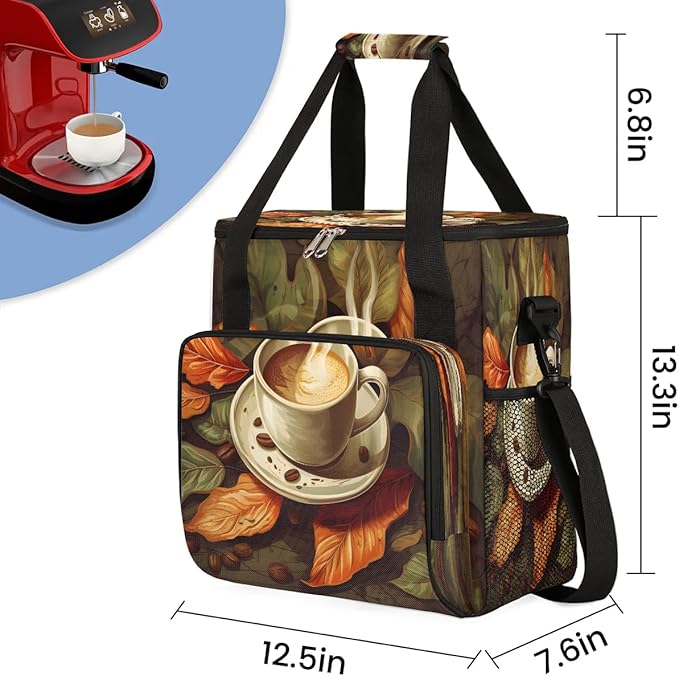 Coffee Themed Coffee Maker Travel Bag for K-Mini or K-Mini Plus Single Serve Coffee Brewer Portable Storage Tote Case for Tarvel