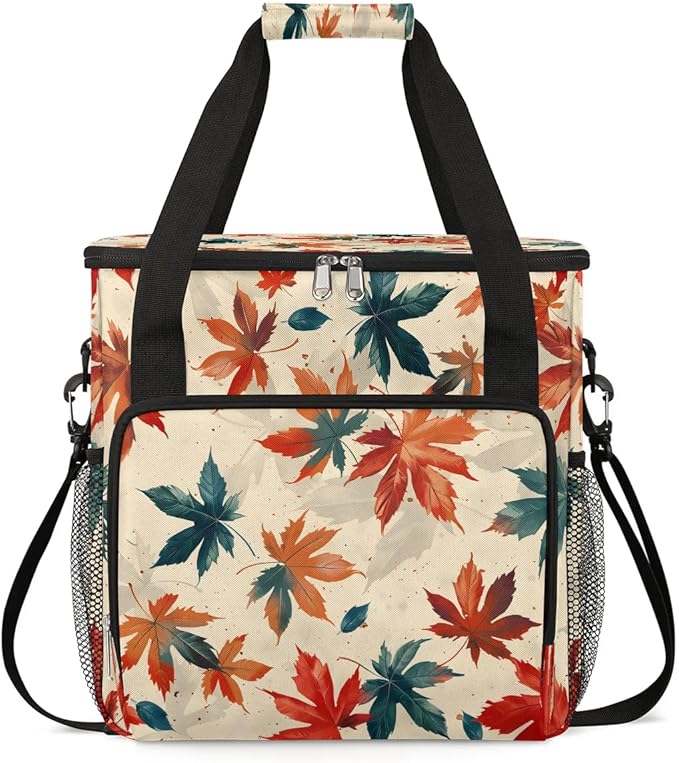 Maple Leaves Print Coffee Maker Carrying Bag Compatible with K-Mini or K-Mini Plus Portable Single Cup Coffee Maker Case with Pockets for K Cup Pods