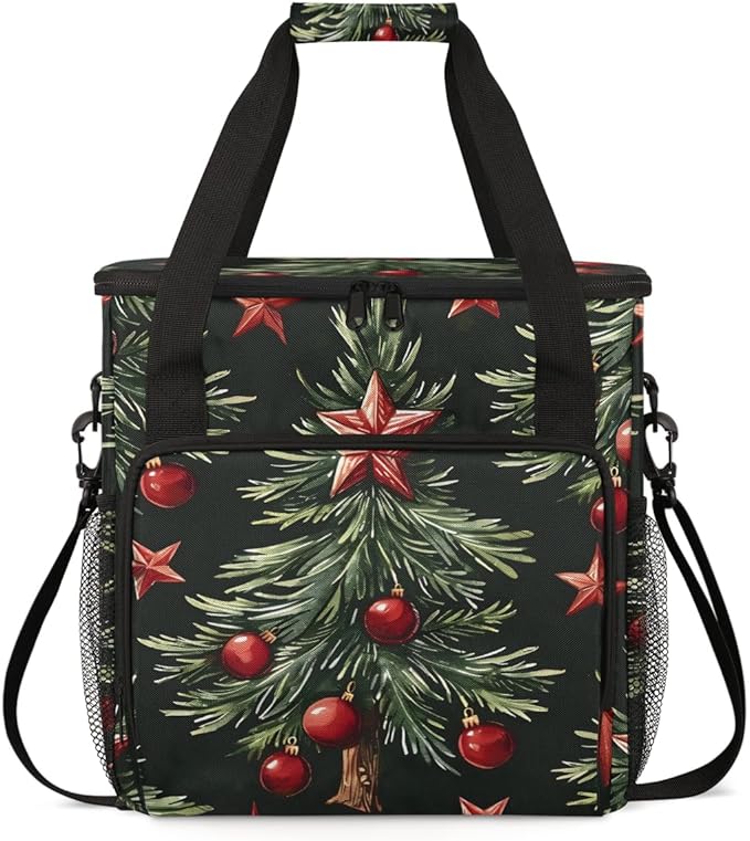 Glitter Tree Christmas Coffee Maker Carrying Bag Travel Storage Bag Compatible with K-Mini or K-Mini Plus Single Serve Coffee Brewer Carrying Case with Multiple Pockets &amp Shoulder Strap