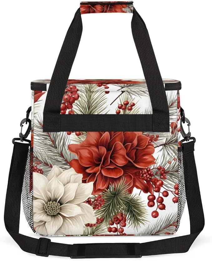 Christmas Flowers Coffee Maker Carrying Bag Glowing Flowers Travel Storage Bag Compatible with K-Mini or K-Mini Plus Single Serve Coffee Brewer Carrying Case with Multiple Pockets &amp Shoulder Str