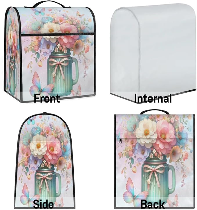 Kitchen Aid Mixer Cover Butterfly Color Flower Stand Mixer Cover Compatible with 6-8 Quarts Stand Mixers Dust Covers with Zipper Pocket Foldable Washable Kitchen Aid Organizer Bag