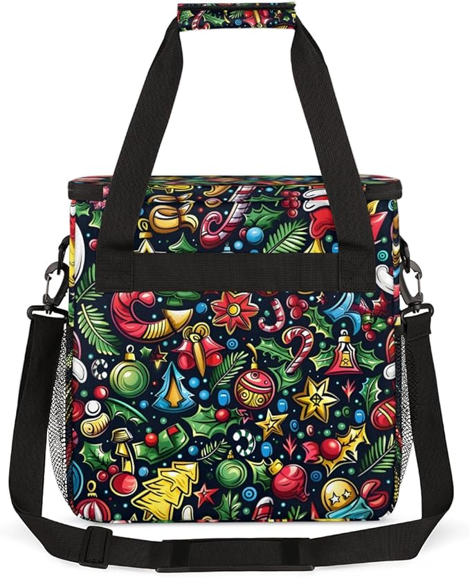 Christmas Bell Stars Coffee Maker Carrying Bag Portable Travel Storage Tote Bag Compatible with K-Mini or K-Mini Plus Single Serve Coffee Brewer Carrying Case with Multiple Pockets &amp Shoulder St