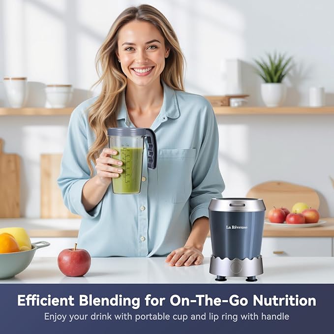 La Reveuse Personal Size Smoothie Blender Pro 1000W High Speed with 24oz To-Go Cup Ideal for SmoothiesProtein Shakes Frozen Drinks Food Prep Gray