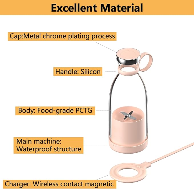 Personal Portable Blender 350ml USB Rechargeable Smoothie Maker with Stainless Steel Blade BPA-Free &amp Easy Clean Compact Travel Cup for Gym Office Home - Pink