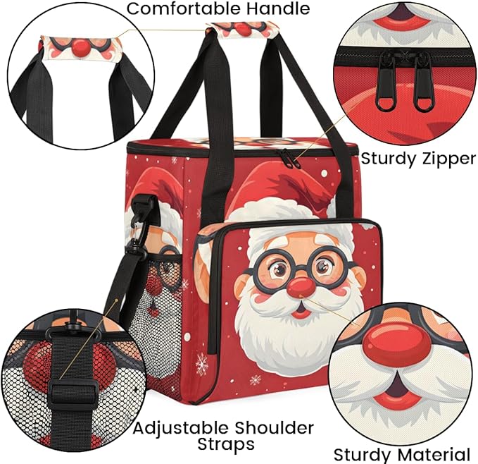 Cute Santa Claus Coffee Maker Carrying Bag Retro Santa Claus Travel Storage Bag Compatible with K-Mini or K-Mini Plus Single Serve Coffee Brewer Carrying Case with Multiple Pockets &amp Shoulder St