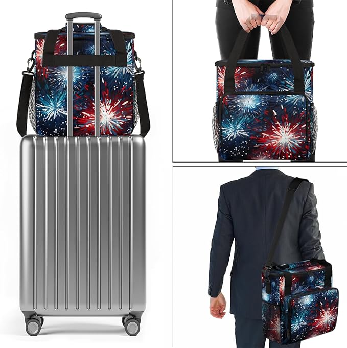 4th of JulyFireworks Coffee Maker Carrying Bag Portable Travel Storage Tote Bag Compatible with K-Mini or K-Mini Plus Single Serve Coffee Brewer Carrying Case with Multiple Pockets &amp Shoulder S