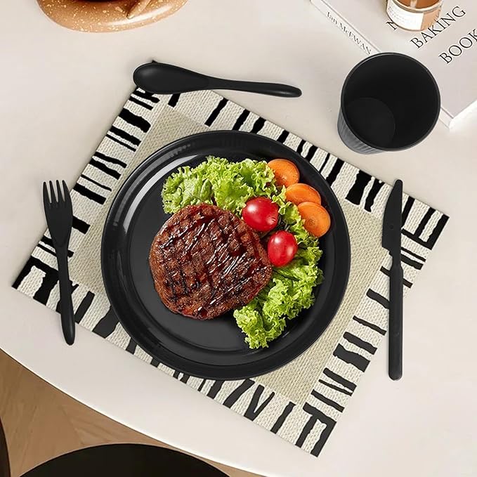 36 Pcs Lightweight Black Wheat Straw Dinnerware Set - Unbreakable Dishes for Kitchen &amp Camping | Microwave Dishwasher Safe
