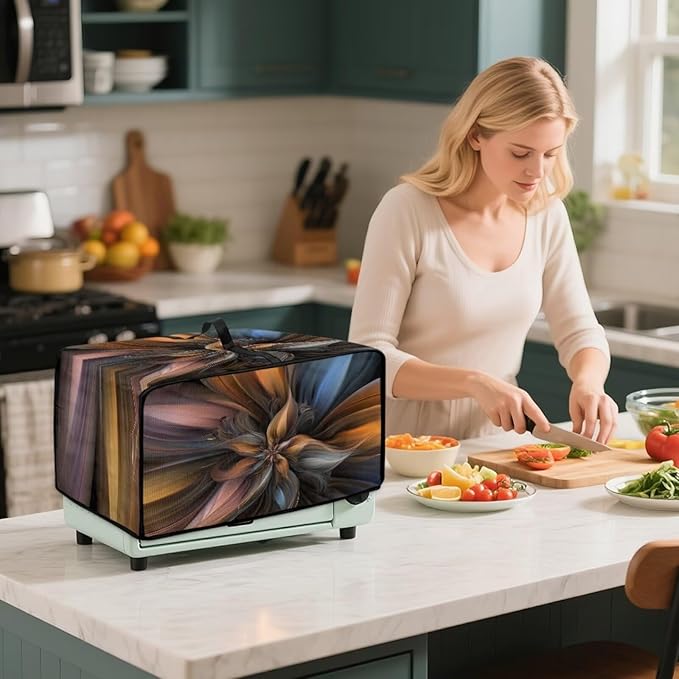 Dustproof Toaster Oven Cover Heat-Resistant Microwave Grill Cover Protector Faux Linen Polyester Dust Covers Case Protections for Toaster Oven Vintage Flower